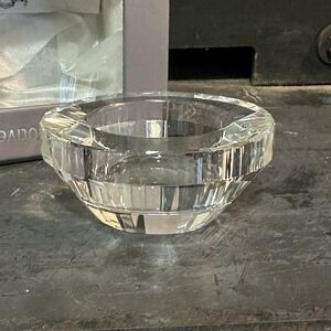 Oleg Cassini‎ Round Faceted Crystal Candle Holder /Glass Votive Signed